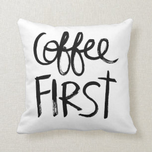 Coussin Premier style noir de manuscrit de brosse du café