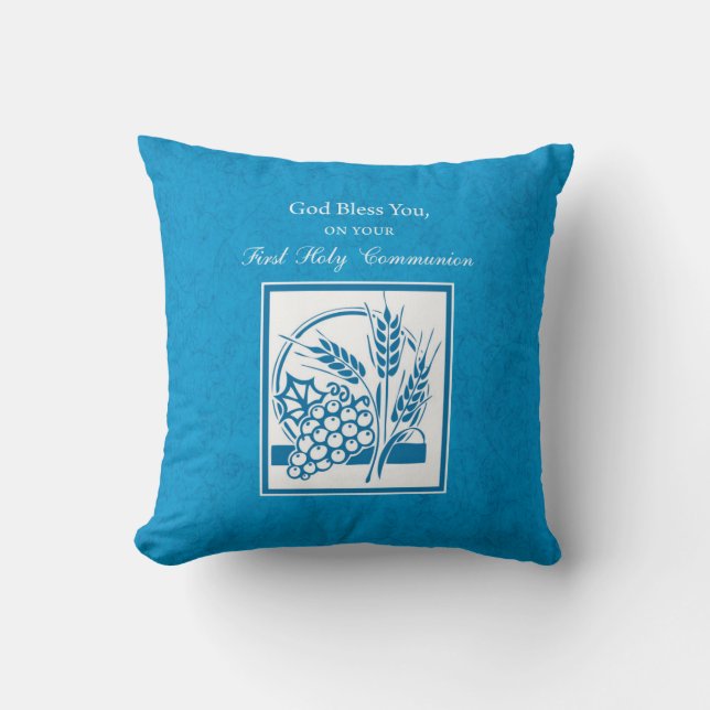 Coussin Première Communion, Blé, Raisins Bleus (Recto)