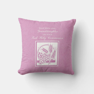 Coussin Première communion de la petite-fille, rose