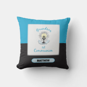 Coussin Première communion de petit-fils, tasse bleue