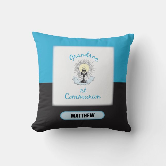 Coussin Première communion de petit-fils, tasse bleue (Recto)