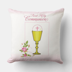 Coussin Première communion personnalisée fille rose