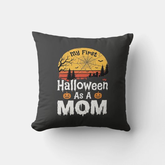 Coussin Première conception de maman Halloween vintage cou (Recto)