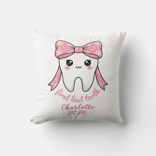 Coussin Première Dent de Bébé Ruban Rose Kawaii (Recto)