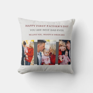 Coussin Première Fête des pères Gris 4 Photos et message p