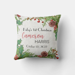 Coussin Première photo de Noël de Rustic Baby
