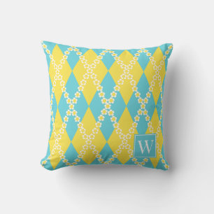 Coussin Prépa Daisy Argyle – Monogramme Jaune & Turquoise