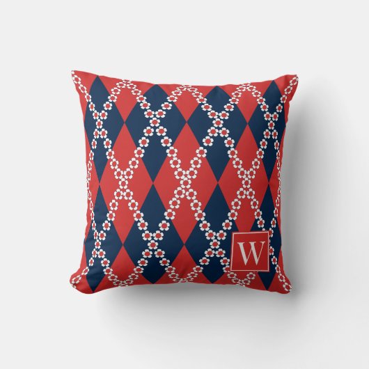 Coussin Préparatifs Daisy Argyle – Monogramme Rouge Blanc (Recto)