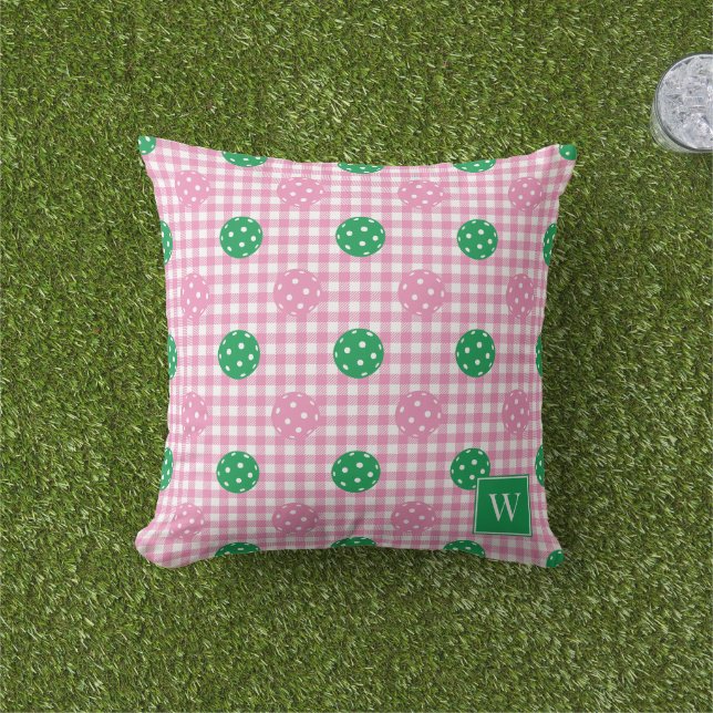 Coussin Préparation de Pickleball à Carreaux – Rose & Vert (Herbe)