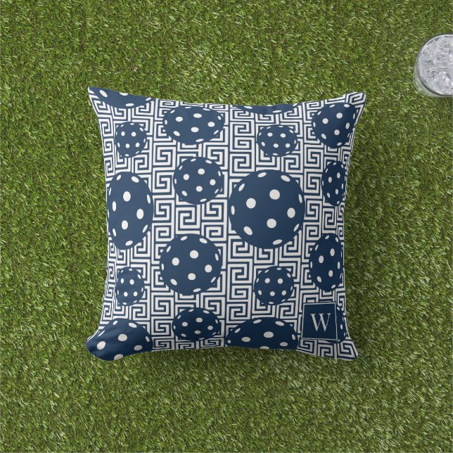 Coussin Préparation Pickleball Clé Grecque – Nuit & Blanc (Herbe)