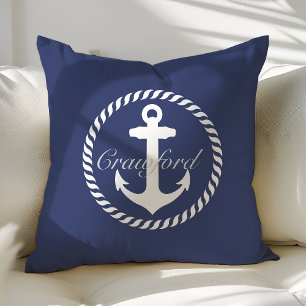 Coussin Préparatoire Bleu Marine & Blanc Ancre Nautique Mo
