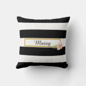 Coussin Préparé Rayure Noir et Blanc Fleur Or (Verso)