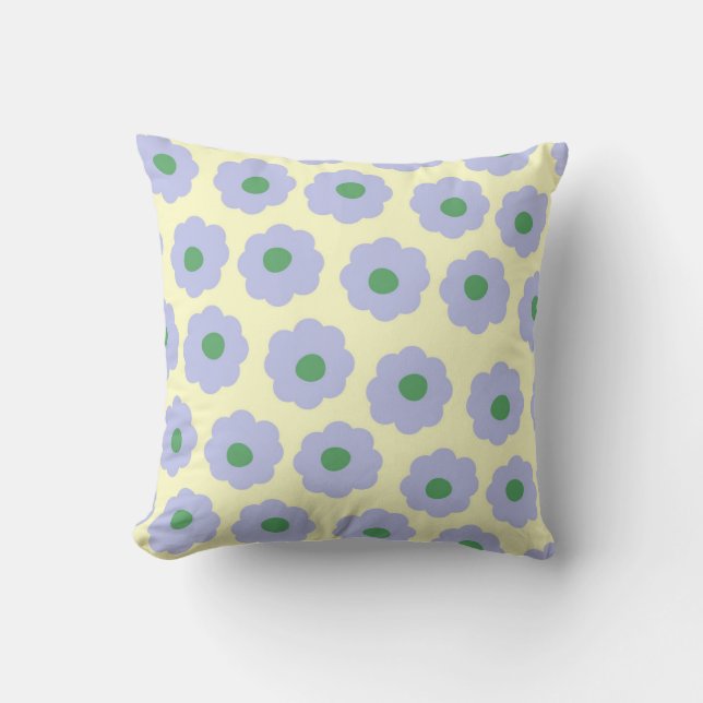 Coussin Preppy Blue Green mignonne Hippie Flower Motif (Recto)