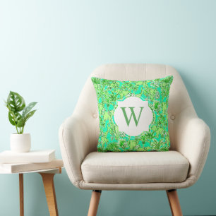 Coussin Preppy Palm Beach Green Elephants Monogramme