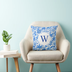 Coussin Preppy Palm Beach Imprimer Fleurs Bleues Monogramm
