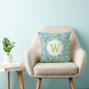 Coussin Preppy Palm Beach Imprimer Limites Bleues Monogram