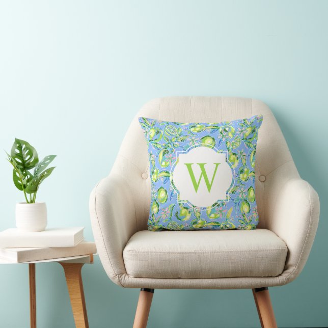 Coussin Preppy Palm Beach Imprimer Limites Bleues Monogram (Chaise)