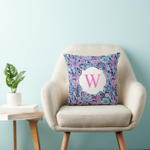 Coussin Preppy Palm Beach Imprimer Marine Fleurs roses Mon