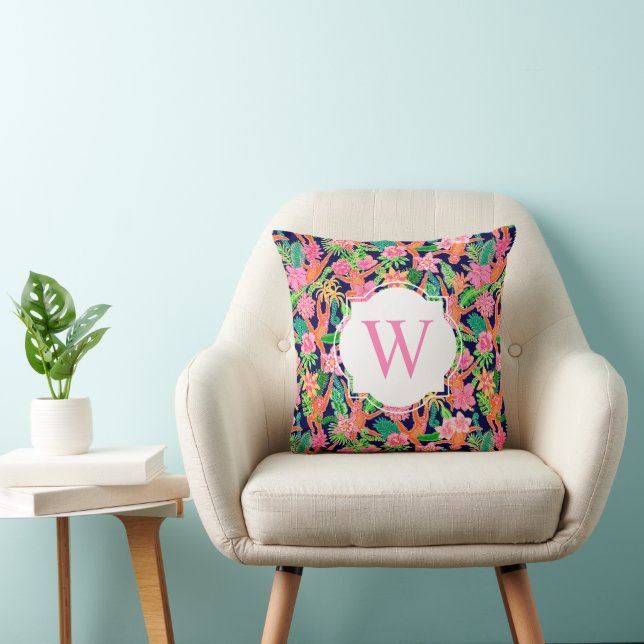 Coussin Preppy Palm Beach Imprimer Monogramme de singes de (Chaise)