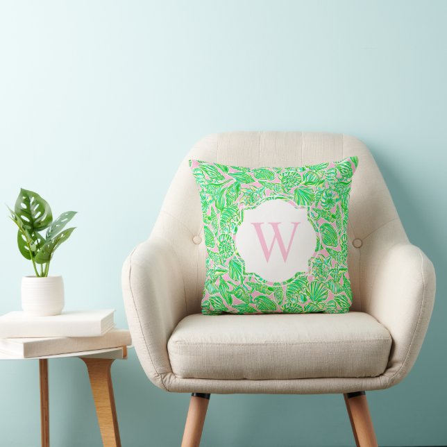 Coussin Preppy Palm Beach Imprimer rose Coques vertes Mono (Chaise)