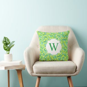 Coussin Preppy Palm Beach Imprimer Zèbres verts Monogramme