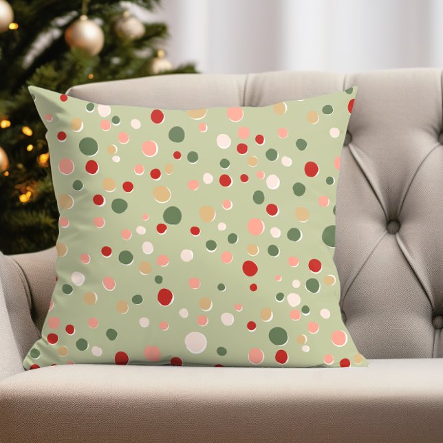 Coussin Preppy Polka Dot Noël Fun Holiday (fun polka dot christmas colors pillow for holiday decor in family or living room)