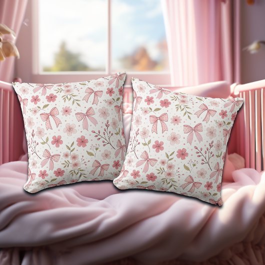 Coussin Preppy Rose Bow et Fleurs