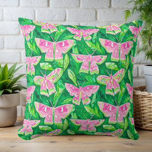Coussin Préppy rose et vert Moth Printemps été