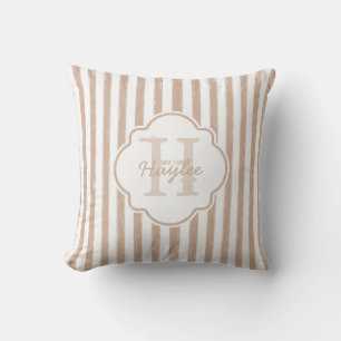 Coussin Preppy Tan Peint Stripes Monogramme et nom