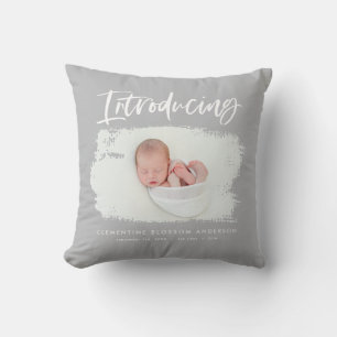 Coussin Présentation d'une naissance photo minimale élégan
