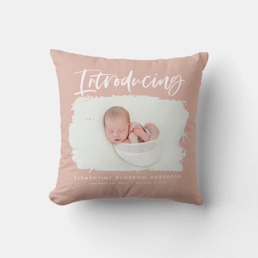 Coussin Présentation d'une photo de naissance minimale élé (Recto)