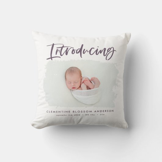 Coussin Présentation d'une photo de naissance minimale élé (Recto)