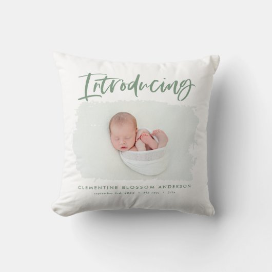 Coussin Présentation d'une photo de naissance minimale élé (Recto)
