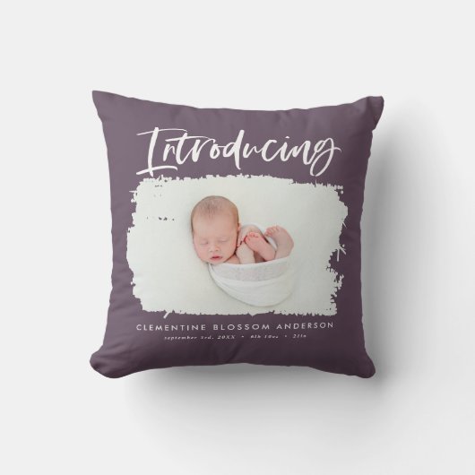 Coussin Présentation d'une photo de naissance minimale élé (Recto)