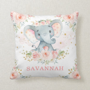Coussin Pretty Rose Blush Elephant Baby Girl Nursery