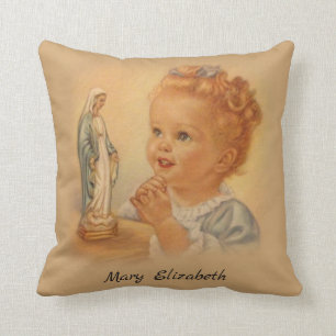 Coussin Prière bénie par fille religieuse vintage de