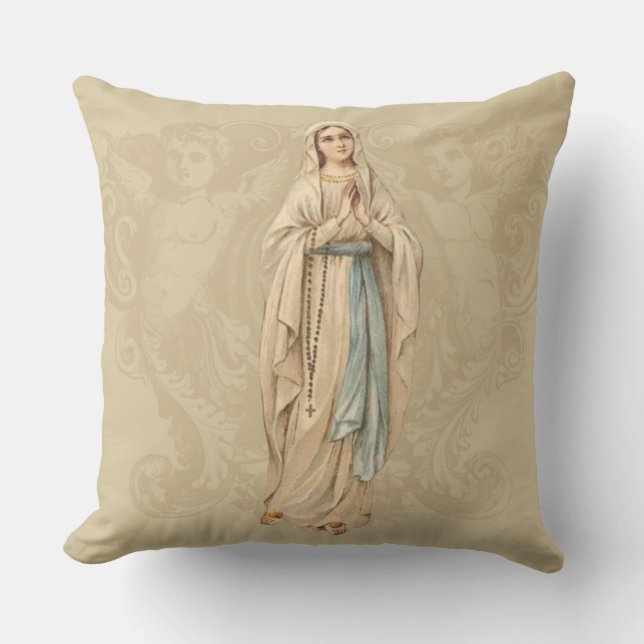 Coussin Prière catholique Notre-Dame des Anges de Lourdes (Recto)