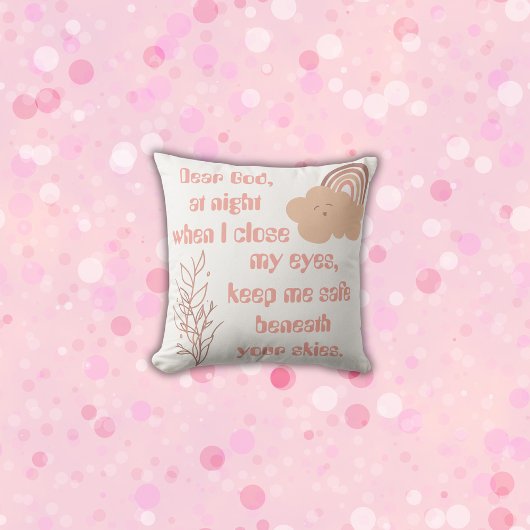 Coussin Prière chrétienne pour enfants rose |