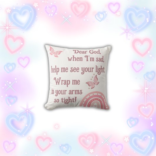 Coussin Prière chrétienne pour enfants rose |