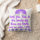 Coussin Prière chrétienne pour enfants violet et rose | (Couverture)