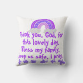 Coussin Prière chrétienne pour enfants violet et rose | (Verso)