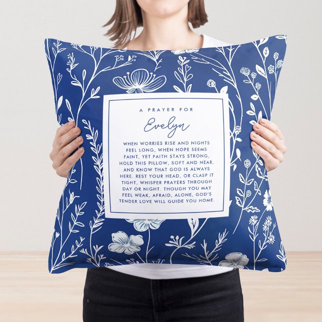 Coussin Prière moderne Keepsaké Cadeau Écriture bleue Flor (Personalize with a name to create a thoughtful keepsake that offers encouragement.)