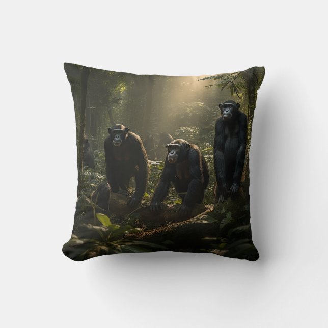 Coussin Primates de Forêt Majestic - Famille Chimpanzé (Recto)