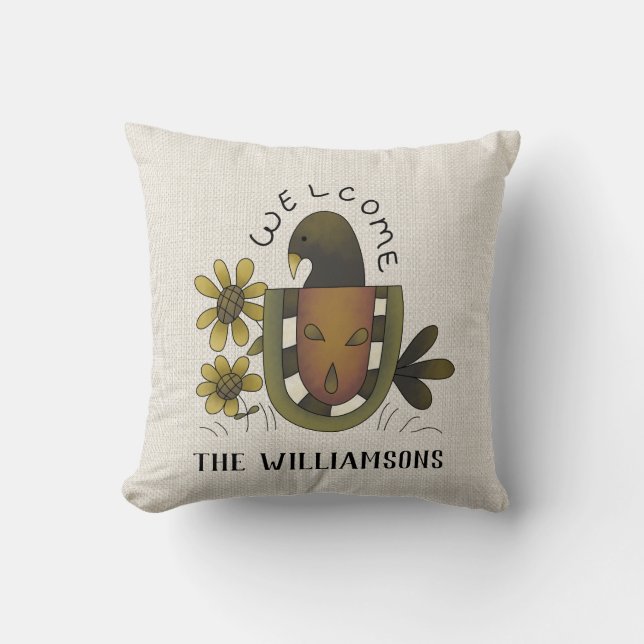 COUSSIN PRIMITIVE CROW WELCOME NOM DU PAYS (Recto)