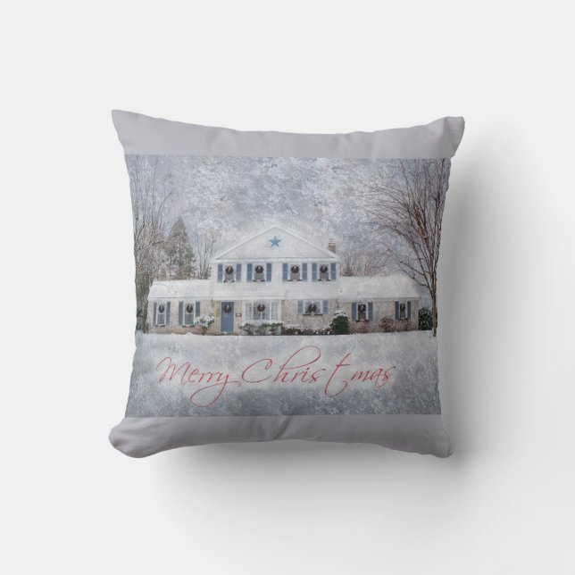Coussin Primitive Winter Snow Country Rustic Open House (Recto)