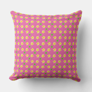 Coussin Primroses jaunes et Pois verts sur rose