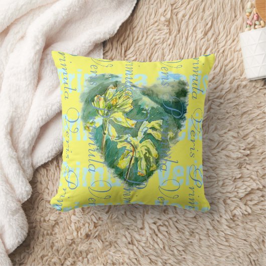 Coussin Primula Veris sur Coeur à cowslip jaune 2 designs (Couverture)