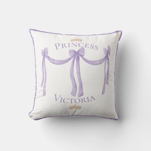 Coussin Princess Purple Aquarelle Nom Couronnes Or Fille (Recto)