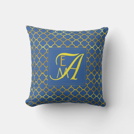 Coussin Princesse Bleu Quatrefeuille MONOGRAM Mariage (Recto)