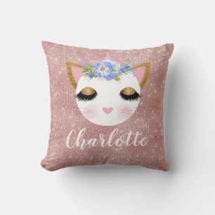 Coussin princesse de chat rose rose or personnalisé